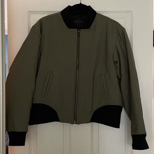 Rag & Bone Olive and Black Leather Military Bomber Jacket